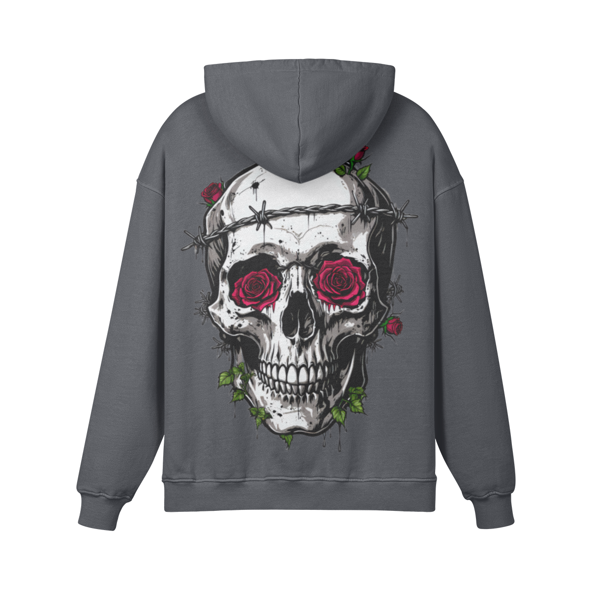 Misfit Mindset Bones and Bloom Hoodie - Gothic floral skull design on black hoodie
