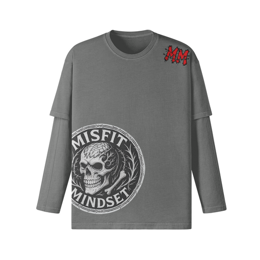 Misfit Mindset Bones and Bloom Long Sleeve - Gothic floral skeleton on black long sleeve