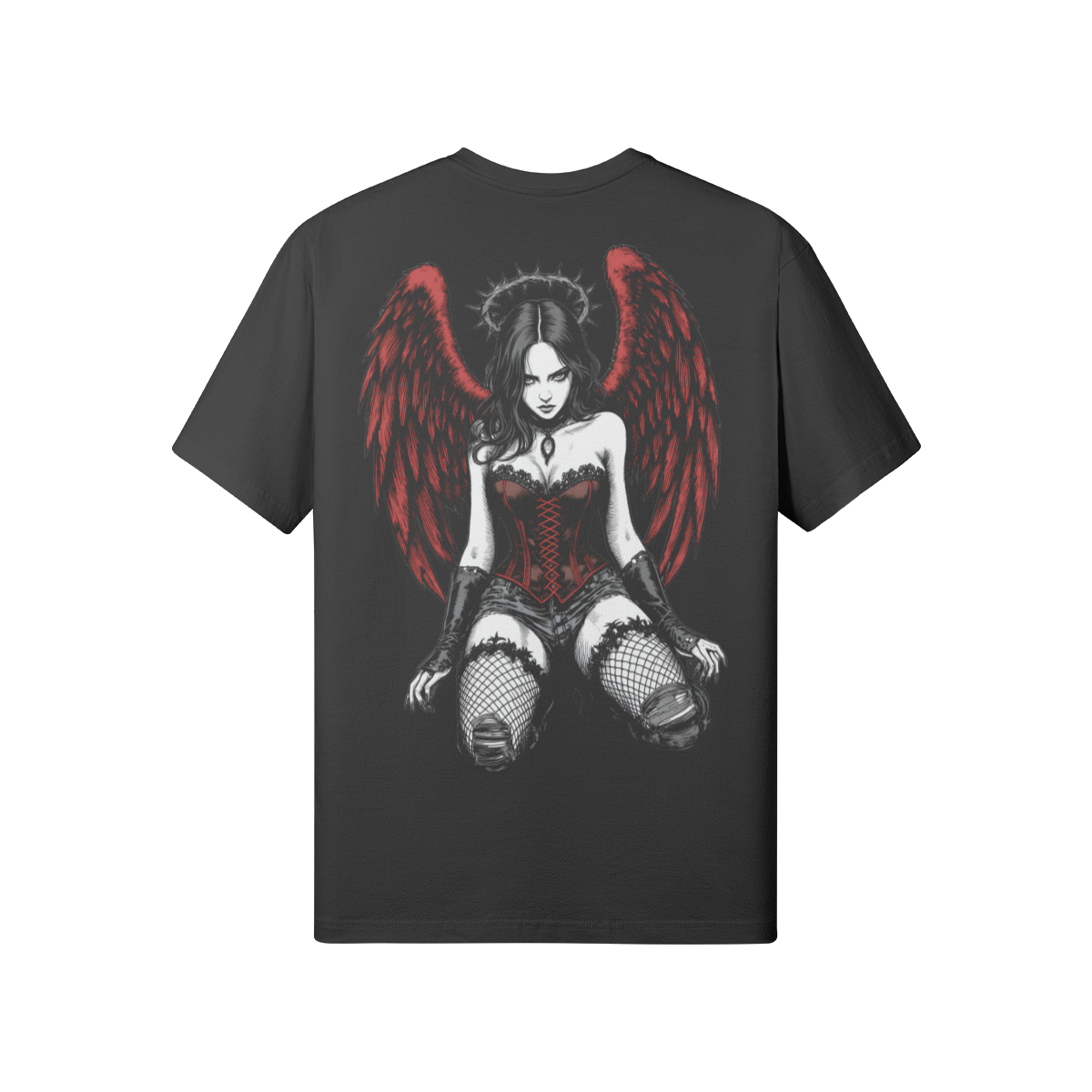 Misfit Mindset The Fallen Tee - Gothic dark angel design on black t-shirt