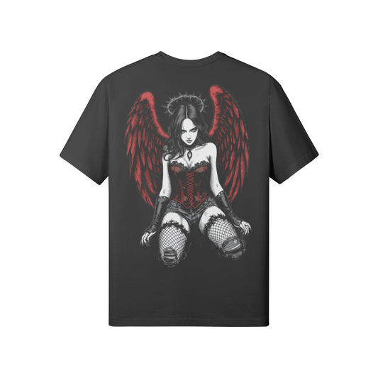 Misfit Mindset The Fallen Tee - Gothic dark angel design on black t-shirt