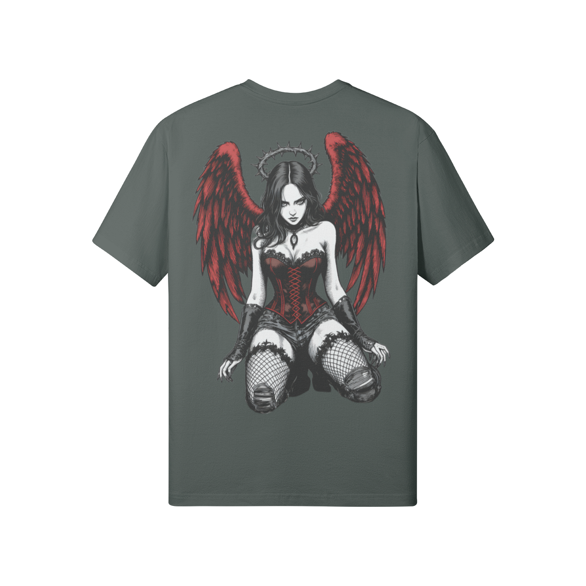 Misfit Mindset The Fallen Tee - Gothic dark angel design on black t-shirt