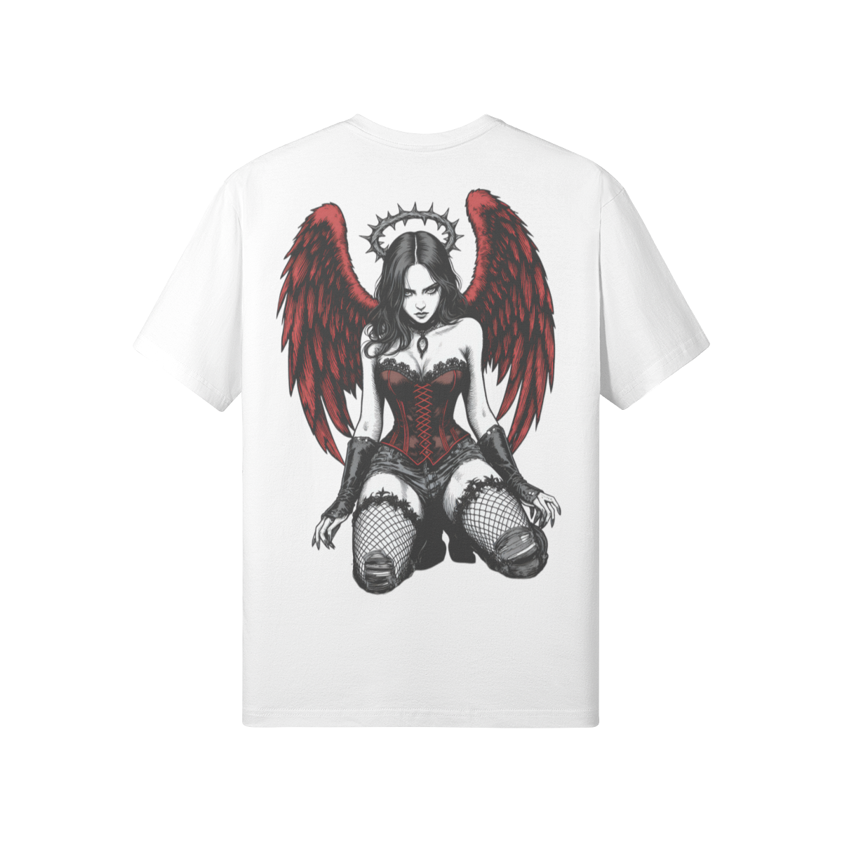 Misfit Mindset The Fallen Tee - Gothic dark angel design on black t-shirt