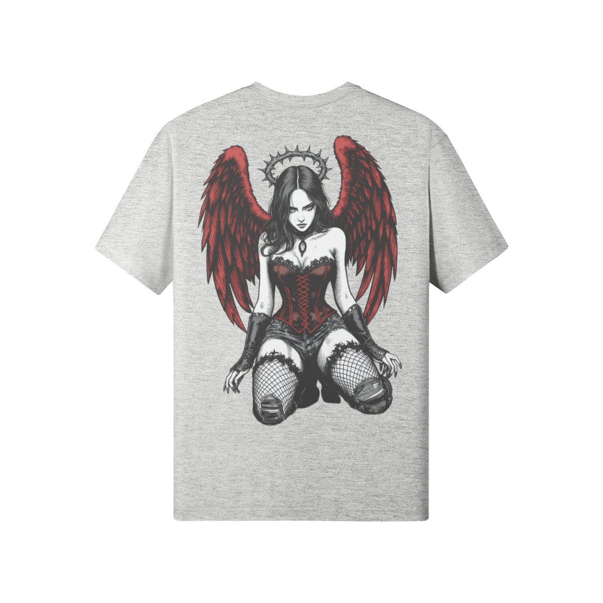 Misfit Mindset The Fallen Tee - Gothic dark angel design on black t-shirt