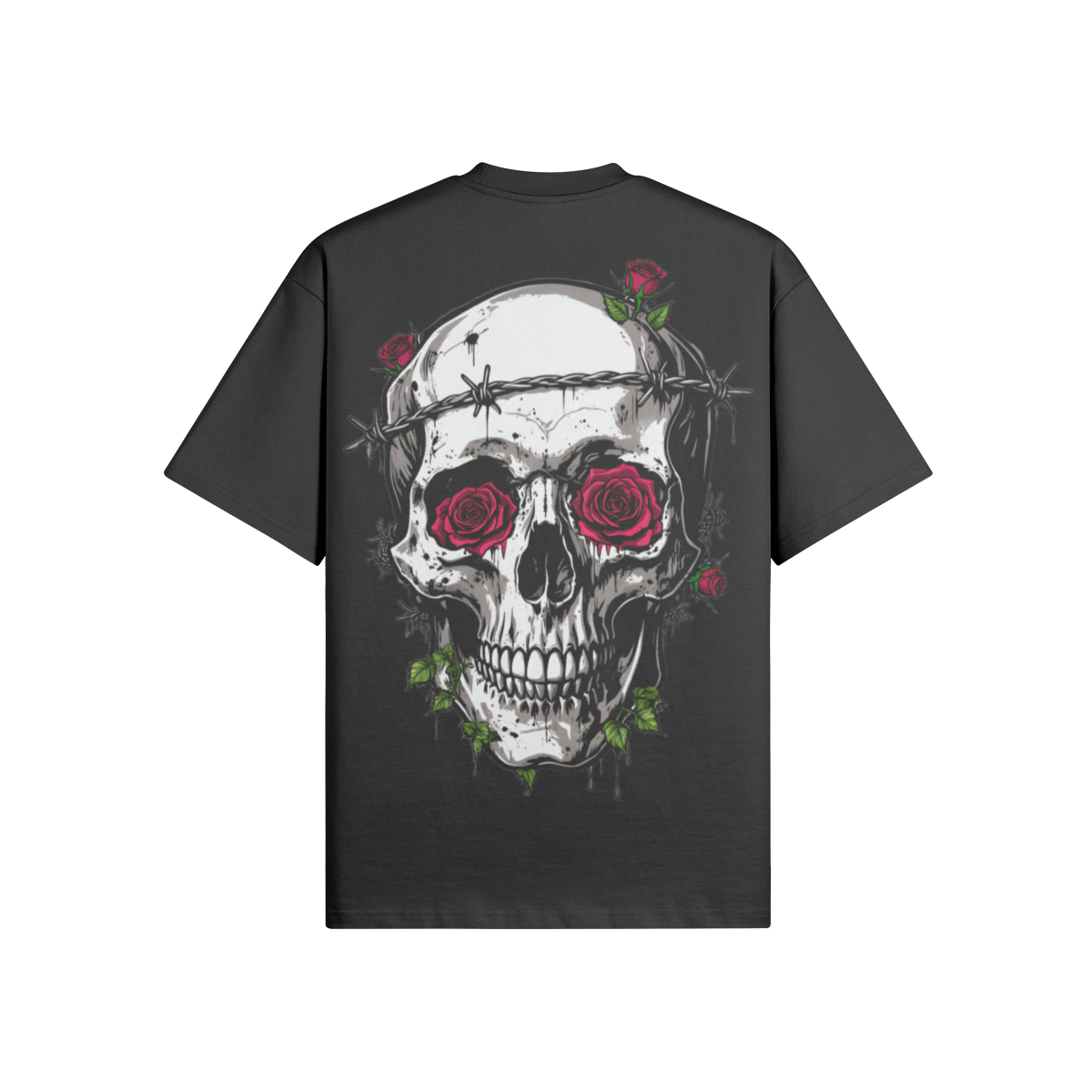 Misfit Mindset Bones and Bloom Tee - Gothic floral skeleton on black t-shirt