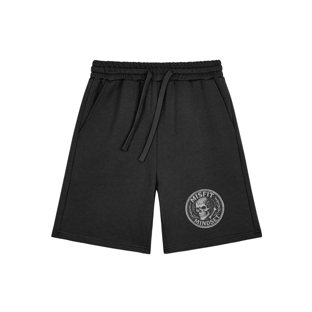 Misfit Mindset MM Logo Shorts - Black sweat shorts with logo