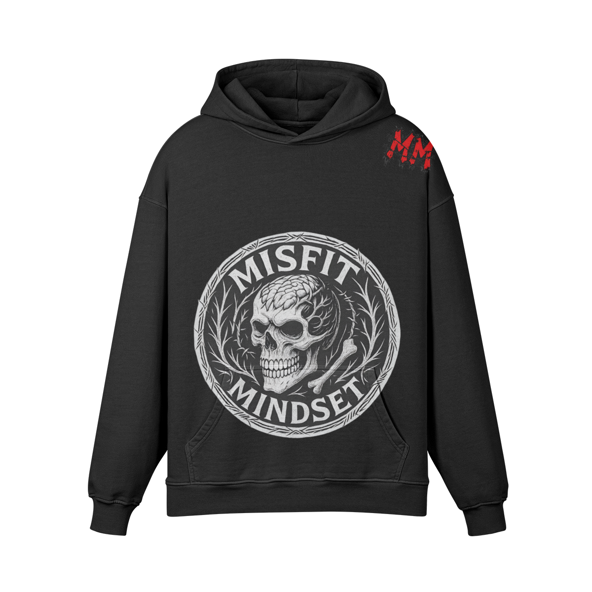 Misfit Mindset Bones and Bloom Hoodie - Gothic floral skull design on black hoodie