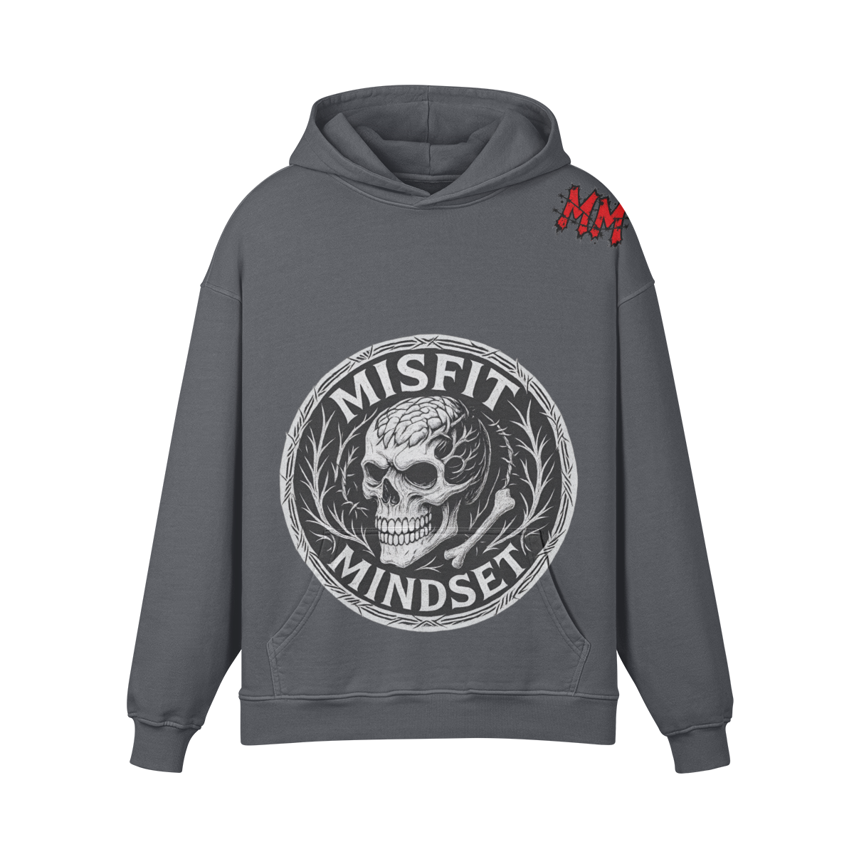 Misfit Mindset Bones and Bloom Hoodie - Gothic floral skull design on black hoodie