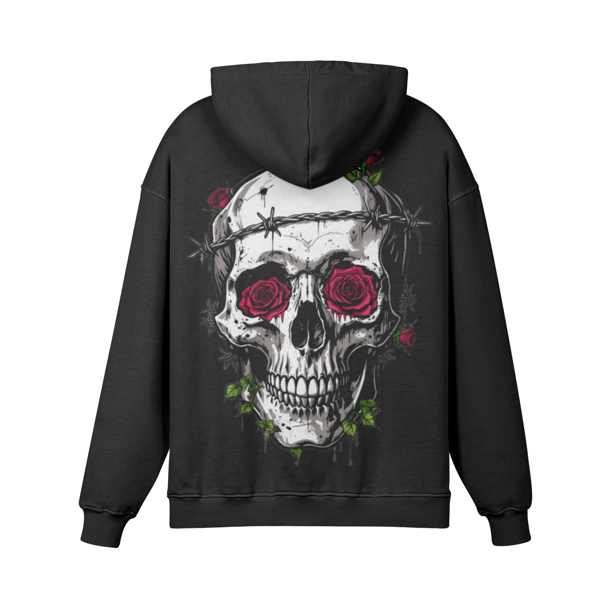 Misfit Mindset Bones and Bloom Hoodie - Gothic floral skull design on black hoodie