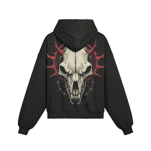 Misfit Mindset Wolf Skull Hoodie - Gothic wolf skull design on black hoodie