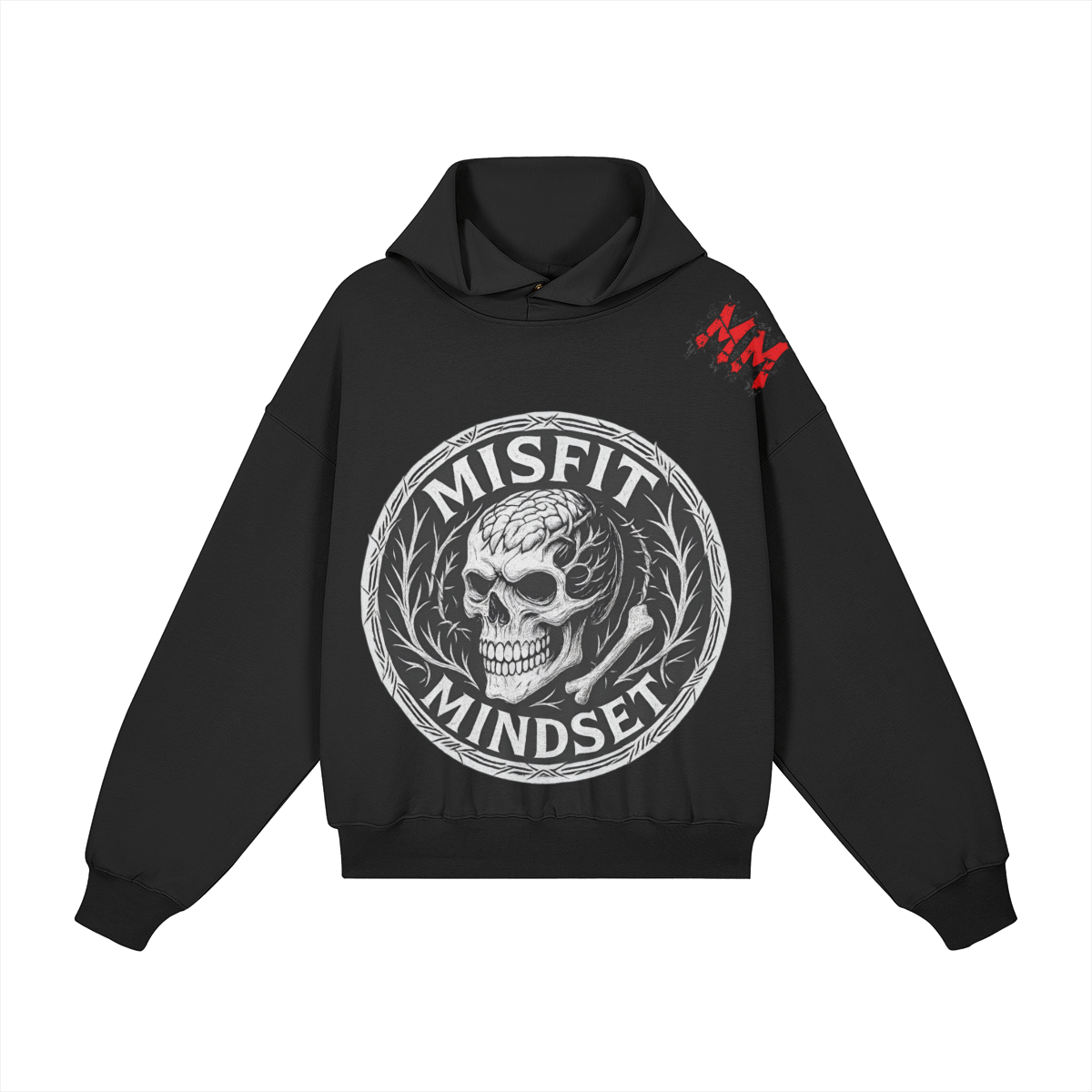 Misfit Mindset Outsider Hoodie - Gothic minimal hoodie with snap button collar