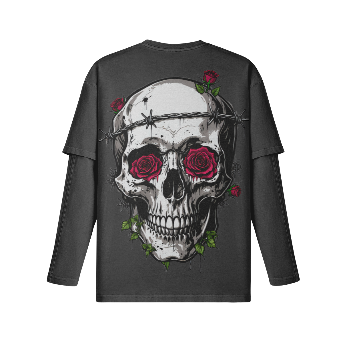 Misfit Mindset Bones and Bloom Long Sleeve - Gothic floral skeleton on black long sleeve
