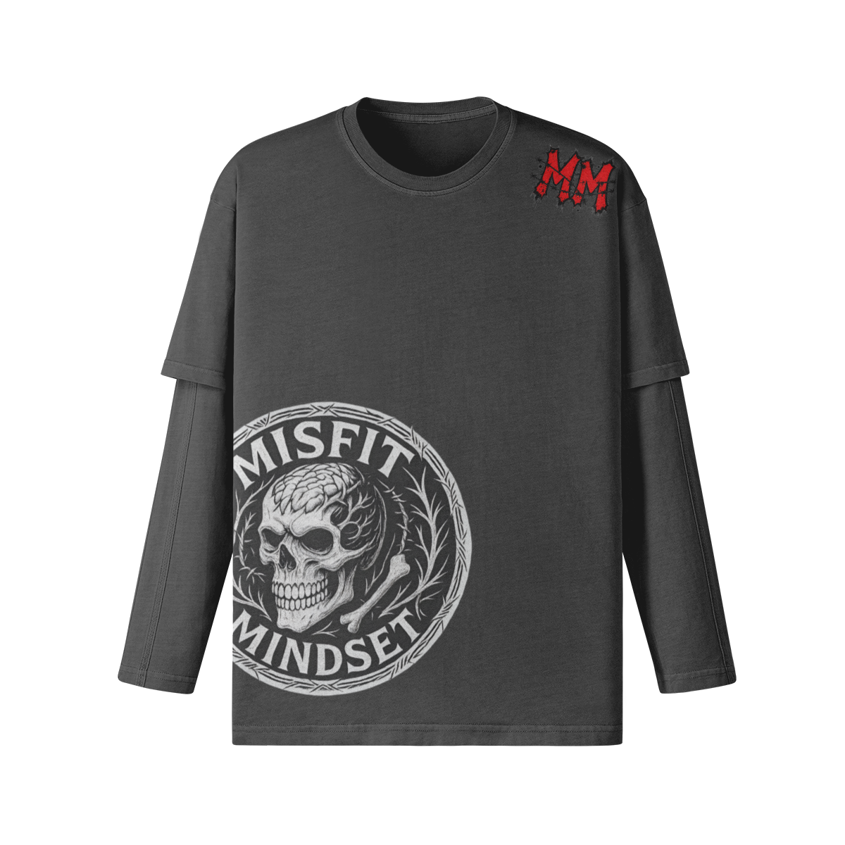 Misfit Mindset Bones and Bloom Long Sleeve - Gothic floral skeleton on black long sleeve