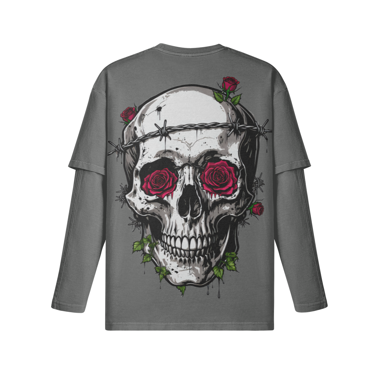 Misfit Mindset Bones and Bloom Long Sleeve - Gothic floral skeleton on black long sleeve