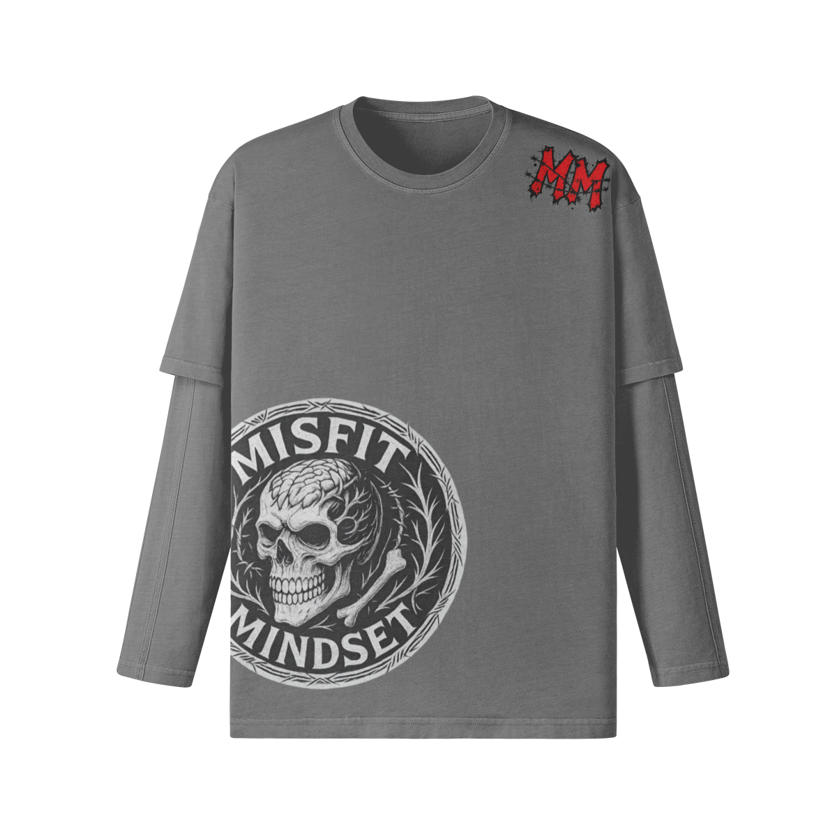 Misfit Mindset Bones and Bloom Long Sleeve - Gothic floral skeleton on black long sleeve