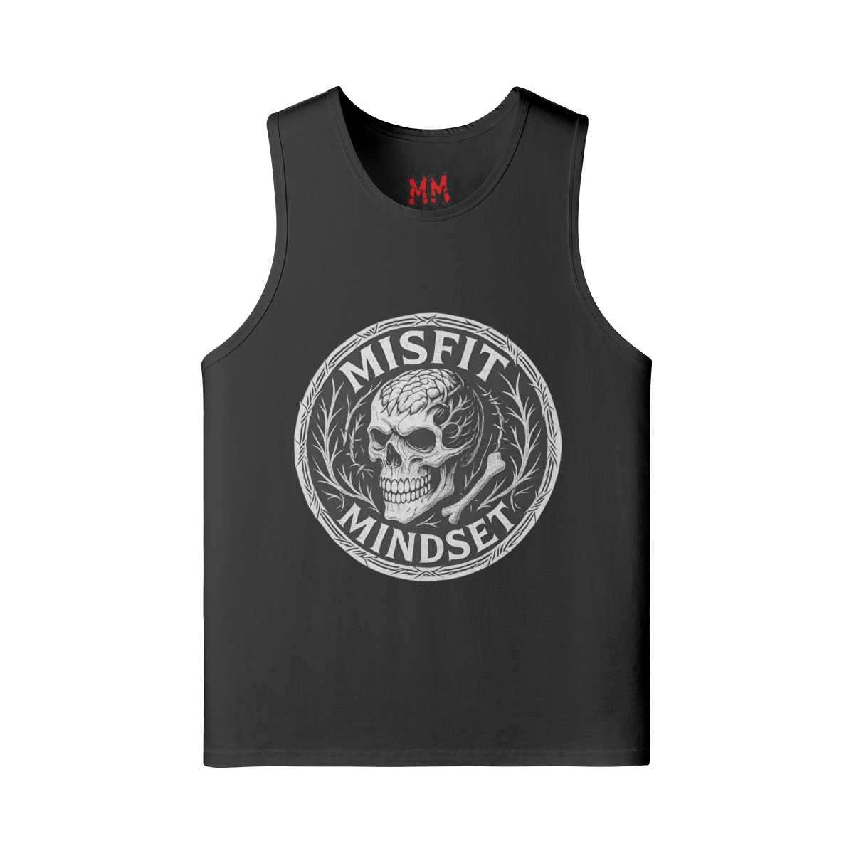 Misfit Mindset Women's Logo Tank Top - Black oversized muscle tank with logo