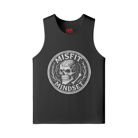 Misfit Mindset Women's Logo Tank Top - Black oversized muscle tank with logo