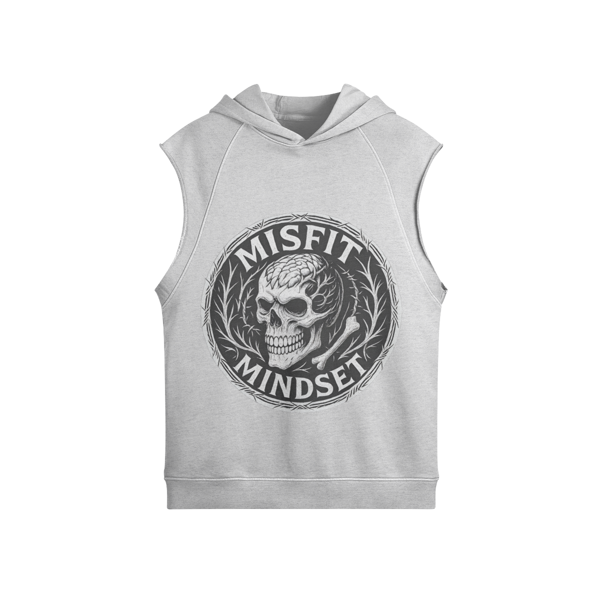 Misfit Mindset Bones and Bloom Sleeveless Hoodie - Gothic floral skull on sleeveless hoodie