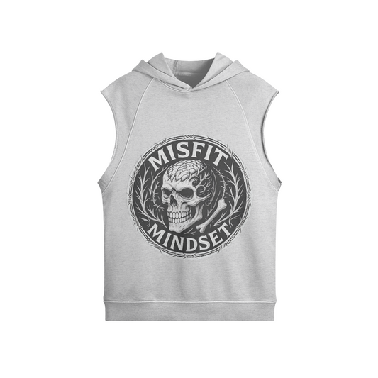 Misfit Mindset Bones and Bloom Sleeveless Hoodie - Gothic floral skull on sleeveless hoodie