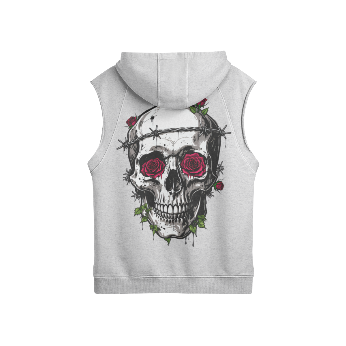 Misfit Mindset Bones and Bloom Sleeveless Hoodie - Gothic floral skull on sleeveless hoodie