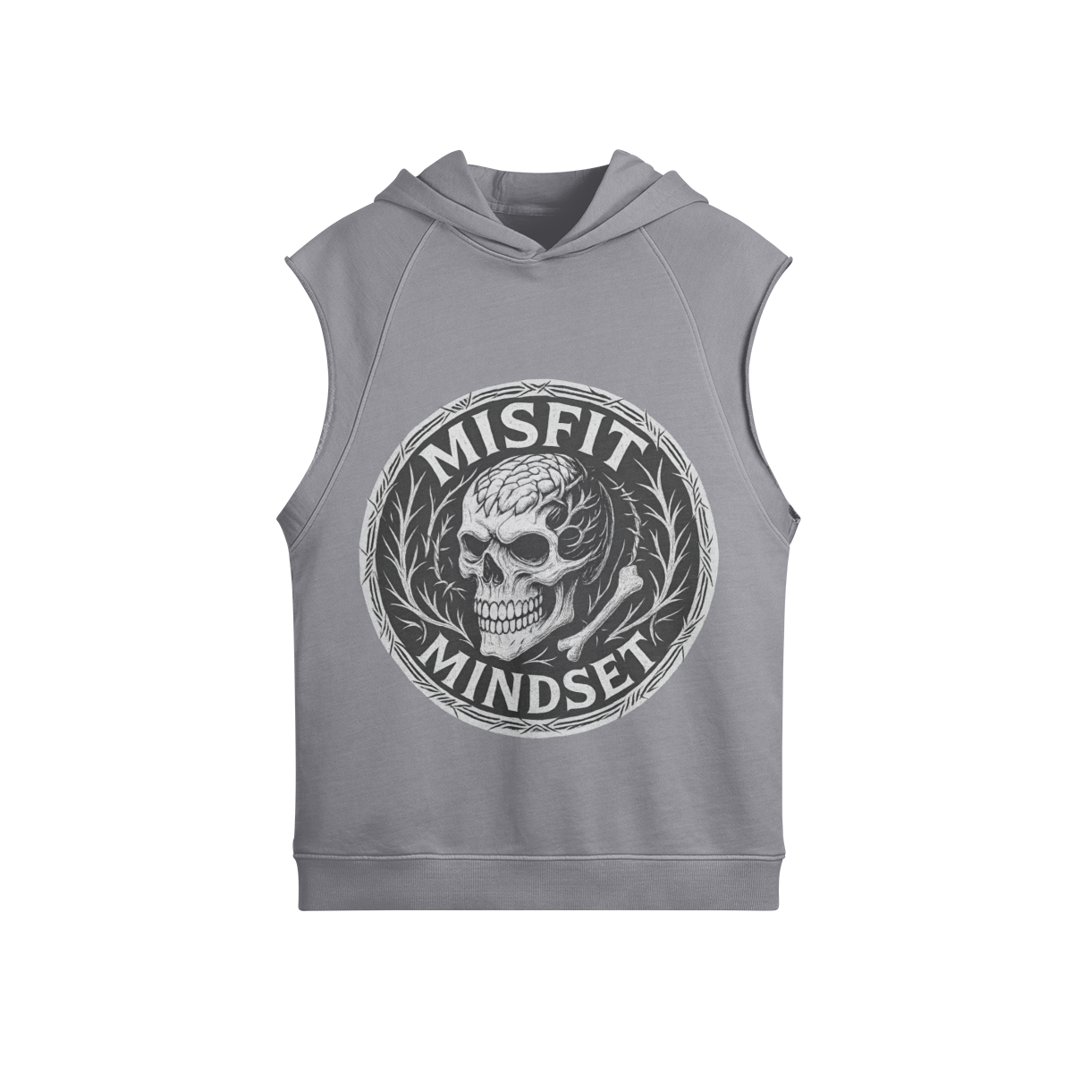 Misfit Mindset Bones and Bloom Sleeveless Hoodie - Gothic floral skull on sleeveless hoodie